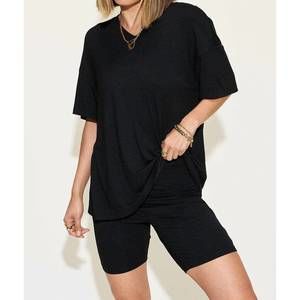 NEW BASIC BAE v-neck t-shirt & shorts set in black
